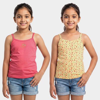 Girls' Yellow Cotton Scoop Neck Waistcoat Vest
