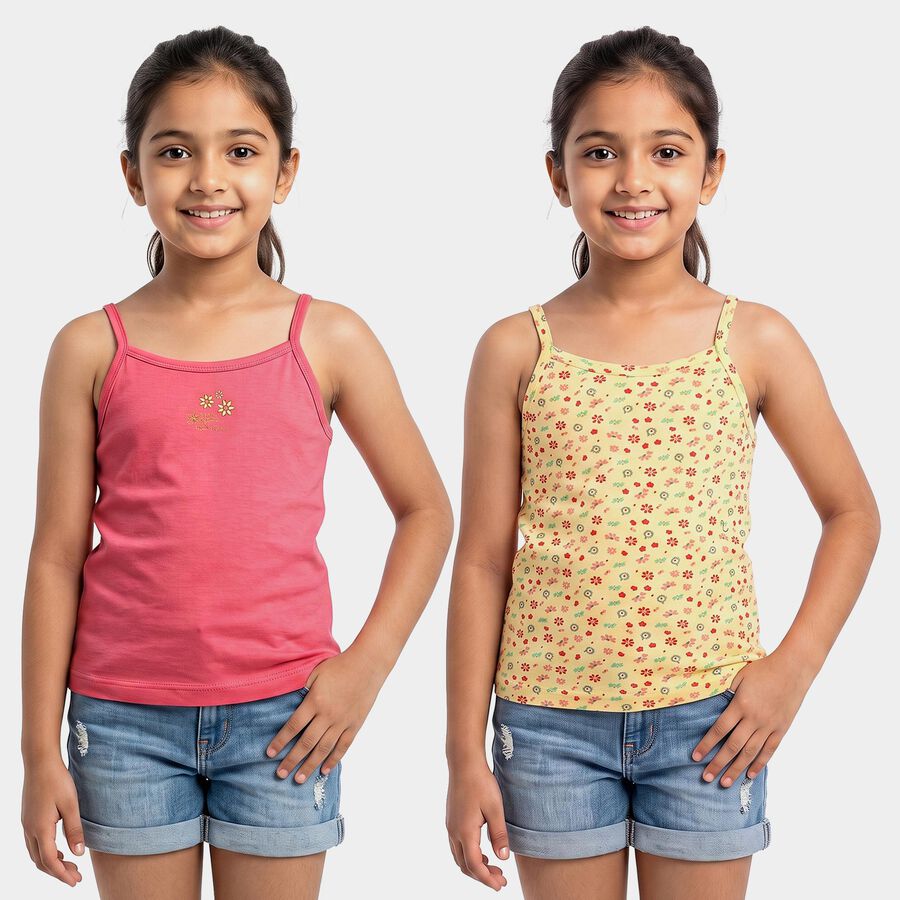 Girls' Yellow Cotton Scoop Neck Waistcoat Vest, पीला, large