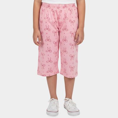 Girls Pink Wide Leg Printed Cotton Capri