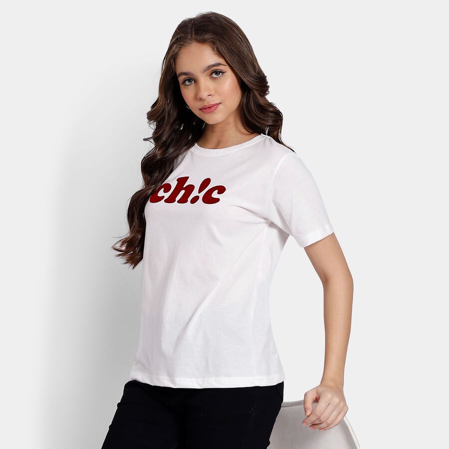 Ladies' Round Neck T-Shirt, ऑफ व्हाइट, large image number null