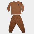 Boys Brown Round Neck Quilted Baba Suit, Brown, small