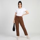 Women's Brown Straight Fit Drawstring Track Pants, भूरा, small