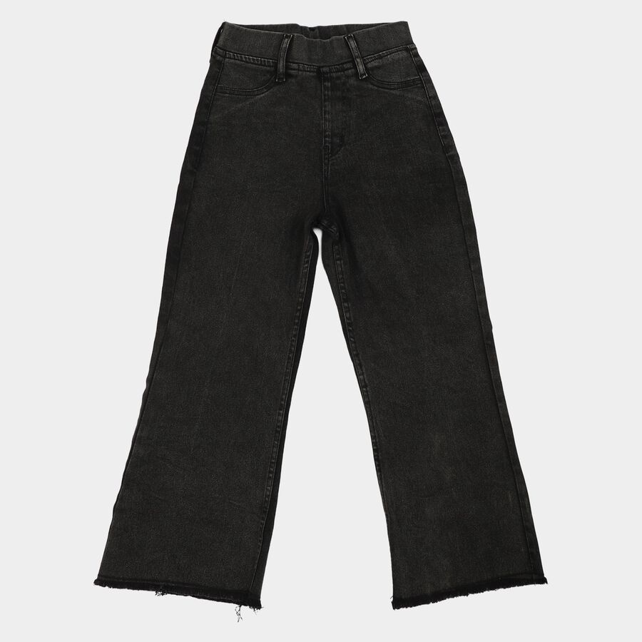 Girls Dark Grey Flared Fit Washed Jeans, Dark Grey, large