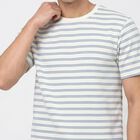 Men's Light Blue Round Neck Regular Striped T-Shirt, Light Blue, small