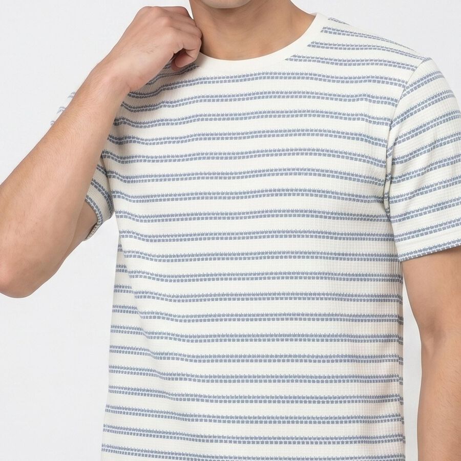 Men's Light Blue Round Neck Regular Striped T-Shirt, Light Blue, large