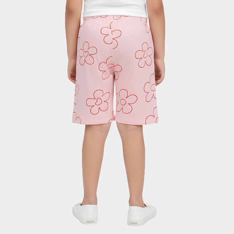 Girls' Soft Pink Floral Printed Relaxed Fit Capri, Light Pink, large image number null