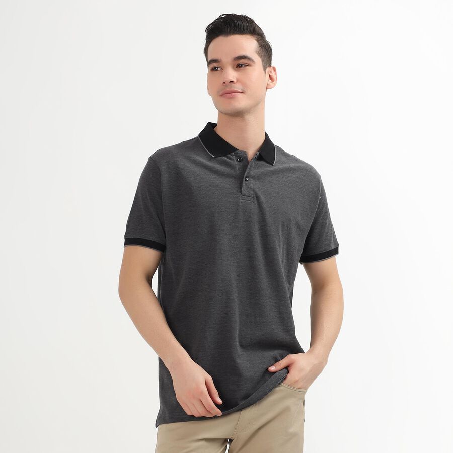 Men's 100% Cotton Collared Half Sleeves T-Shirt, Black, large image number null