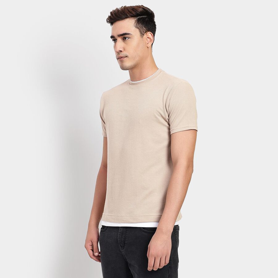 Men's Round Neck Half Sleeves T-Shirt, Beige, large image number null