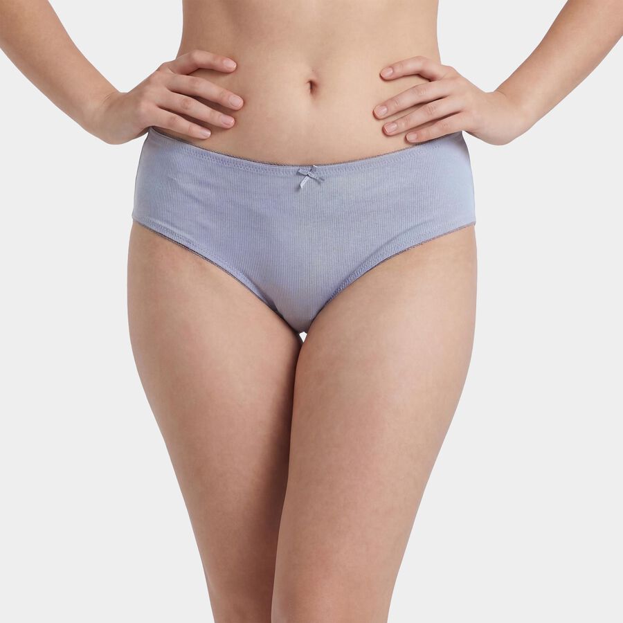 Women's Light Blue Regular Fit Ribbed Scalloped Panty, Light Blue, large