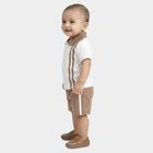 Infants' White Cotton Polo Neck Striped Baba Suit, सफ़ेद, small
