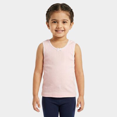 Girls Pink Cotton Round Neck Sleeveless Vest