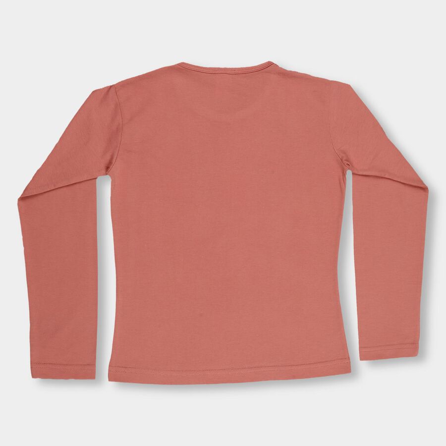 Girls Dusty Rose Pink Round Neck Casual Full Sleeve Top, गुलाबी, large image number null