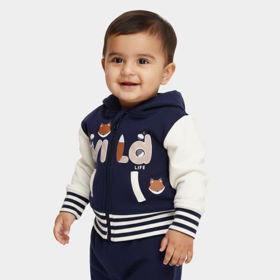 Infants Deep Midnight Navy Blue Hooded Casual Sweatshirt, Navy Blue, large image number null