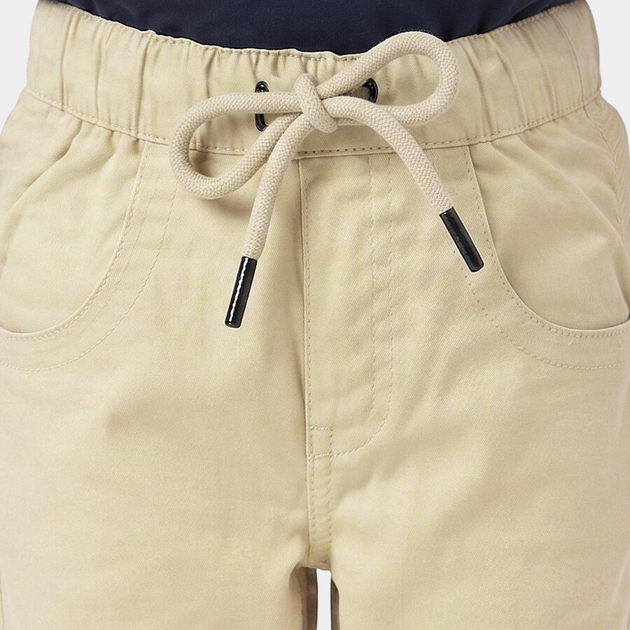 Boys' Beige Regular Fit Solid Jogger Trousers, गहरा पीला, large