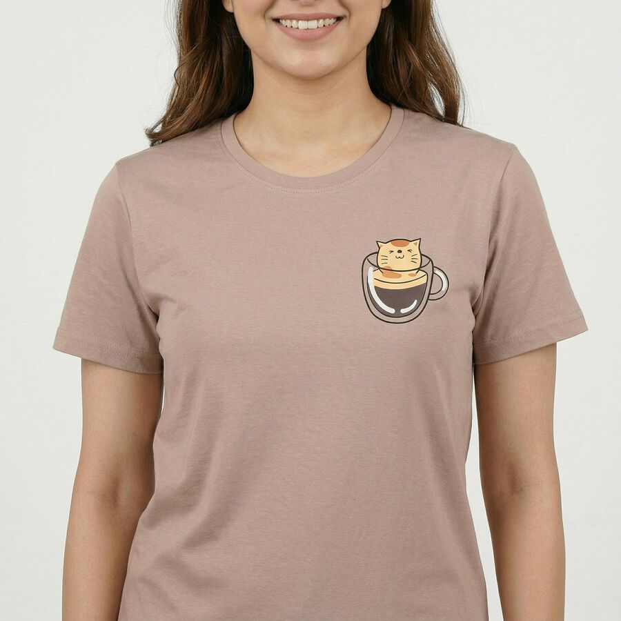 Women's Brown Cotton Round Neck Casual T-Shirt, Brown, large