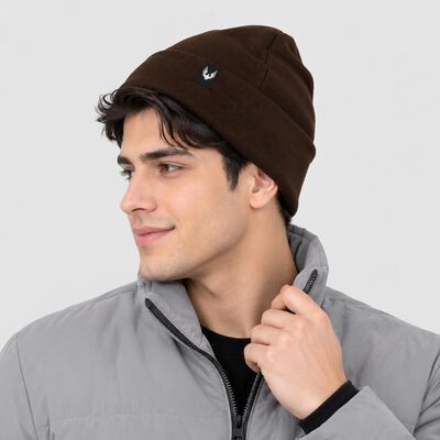 Men's Brown Cuffed Logo Beanie Cap