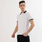 Men's White Cotton Polo Neck Printed T-Shirt, Navy Blue, small image number null