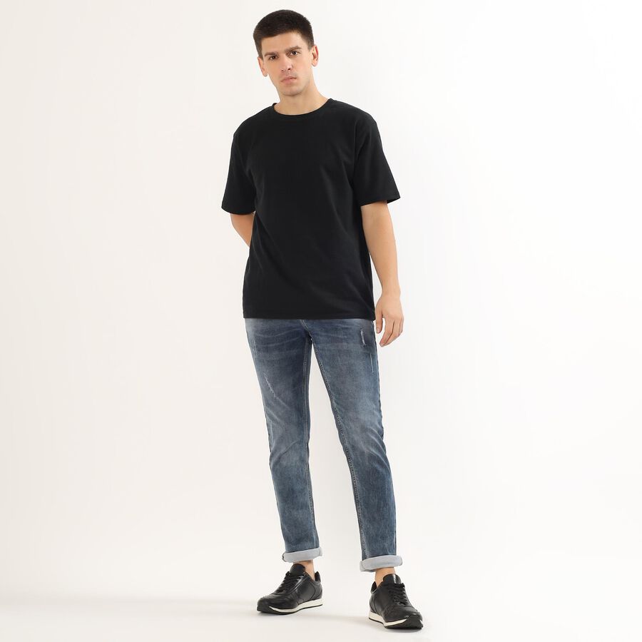 Men's Stonewashed Blue Skinny Fit Distressed Jeans, गहरा ग्रे, large image number null