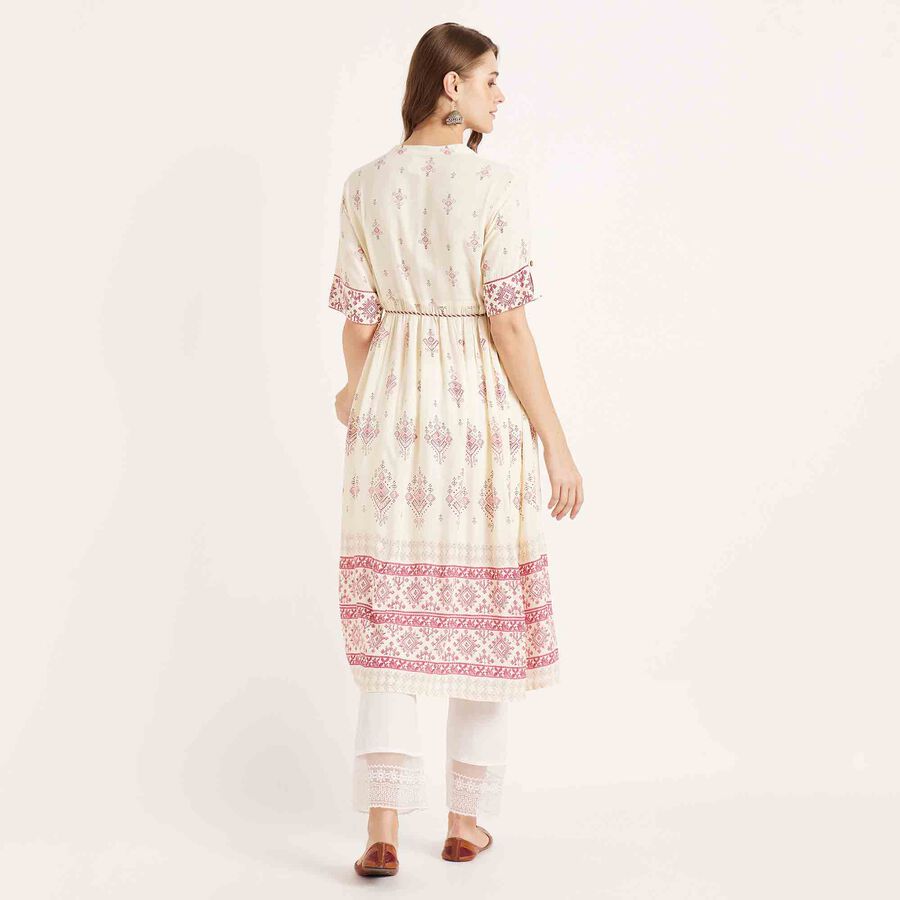 Printed 3/4th Sleeve Kurta, ऑफ व्हाइट, large image number null