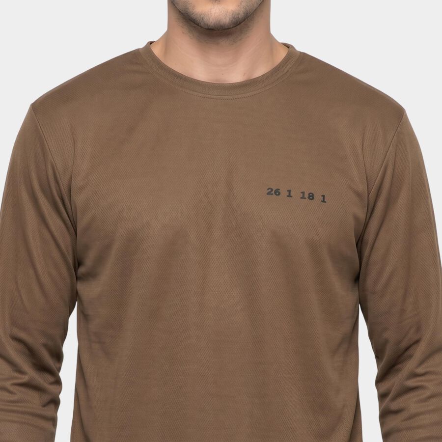 Men's Brown Round Neck Regular T-Shirt, भूरा, large