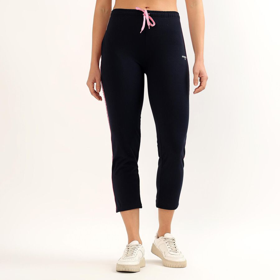 Women's Black Regular Fit Track Pants, नेवी ब्लू, large