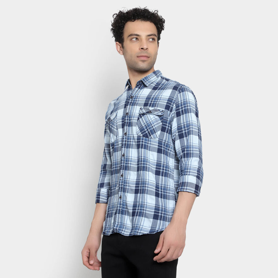 Cotton Checks Casual Shirt, Light Blue, large image number null