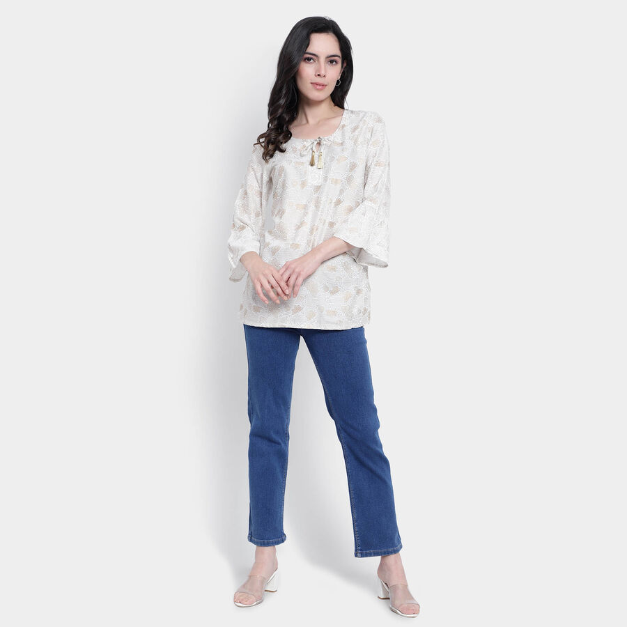 All Over Print 3/4th Sleeves Kurti, White, large image number null