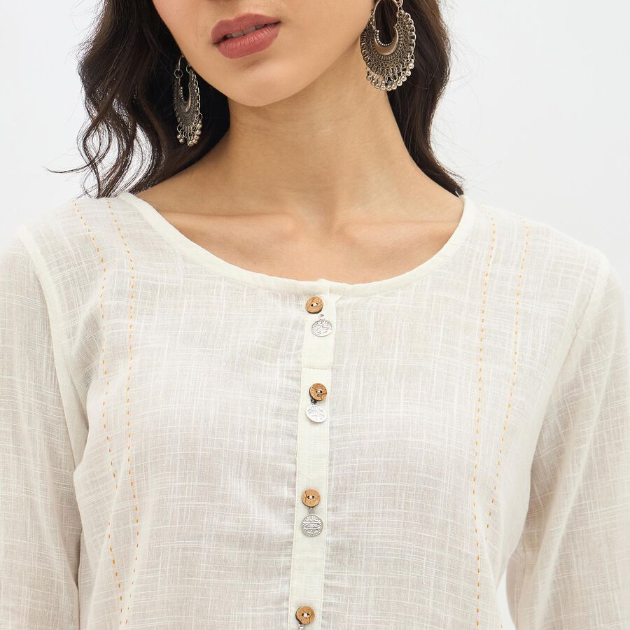 Women's Ivory White Cotton Round Neck Printed Kurta, ऑफ व्हाइट, large image number null
