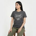 Women's Grey Round Neck Casual T-Shirt, Dark Grey, small