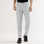 Men's Light Grey Slim Fit Flat-Front Casual Trousers, हल्का नीला, small image number null