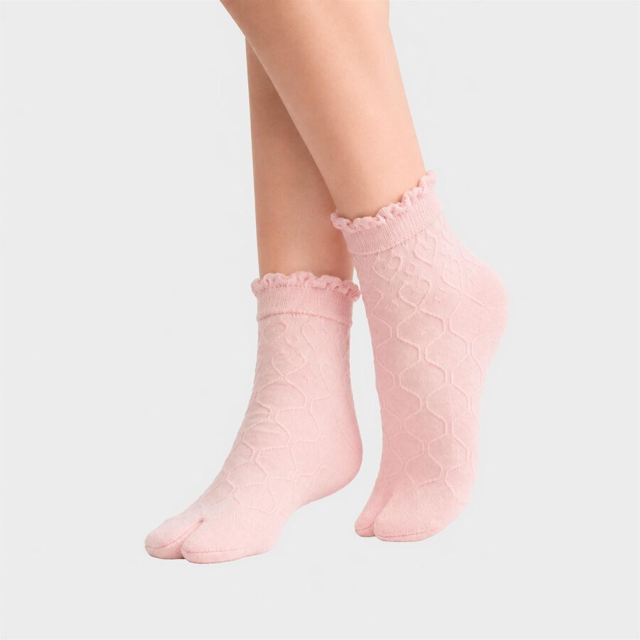 Women's Pink Regular Fit Textured Ruffle Cuff Pack of 1 Socks, Pink, large