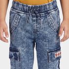 Boys Blue Jogger Fit Washed Cargo Jeans, Mid Blue, small