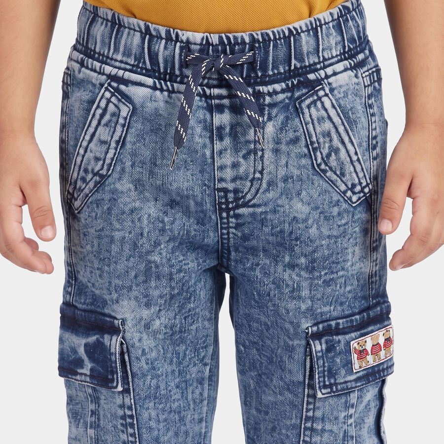 Boys Blue Jogger Fit Washed Cargo Jeans, Mid Blue, large