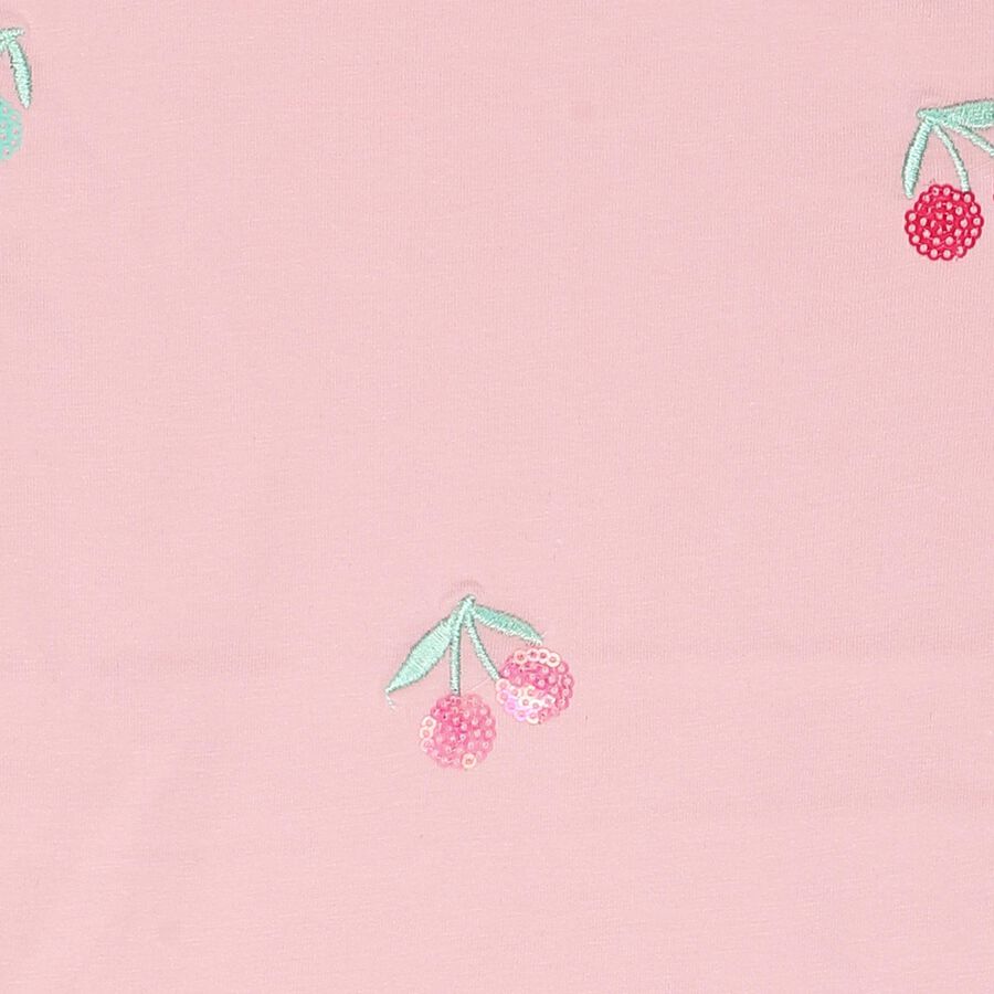 Girls' Pink Cotton Round Neck Casual T-Shirt, Light Pink, large