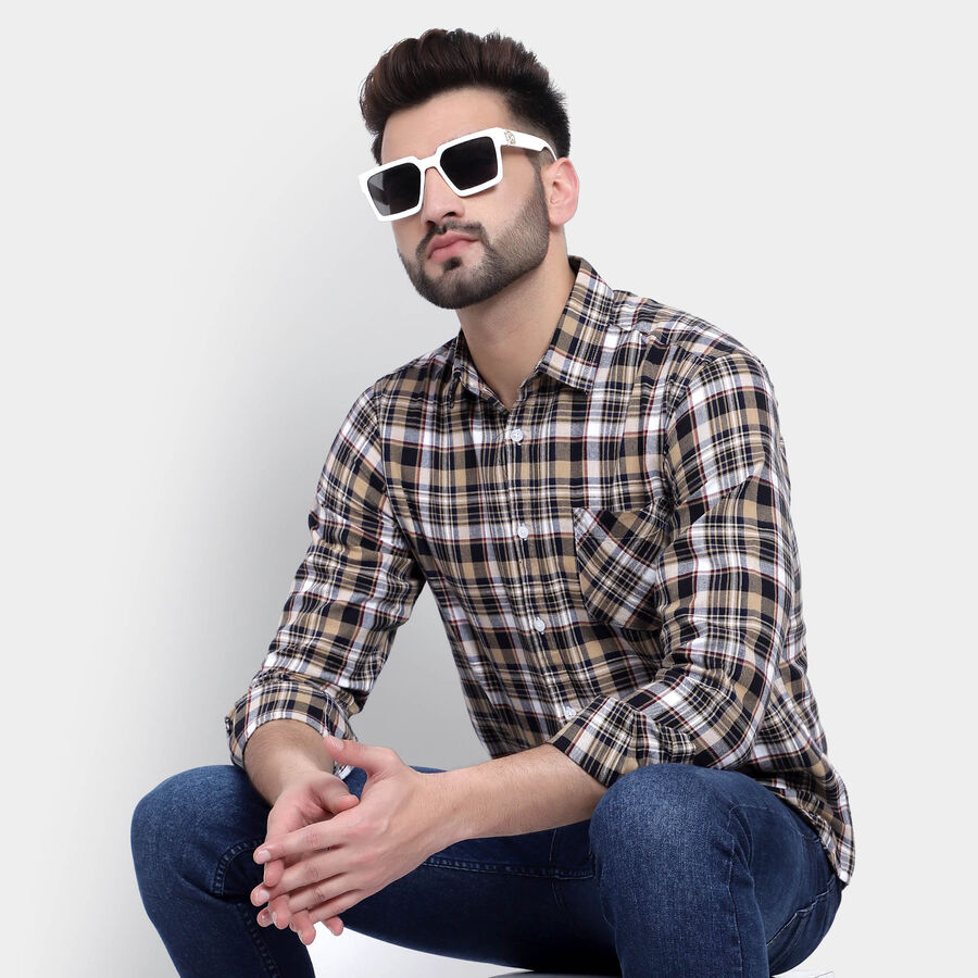 Cotton Checks Casual Shirt, Yellow, large image number null