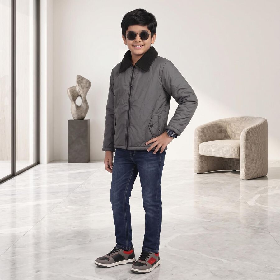 Boys Grey Bomber Jacket, Dark Grey, large