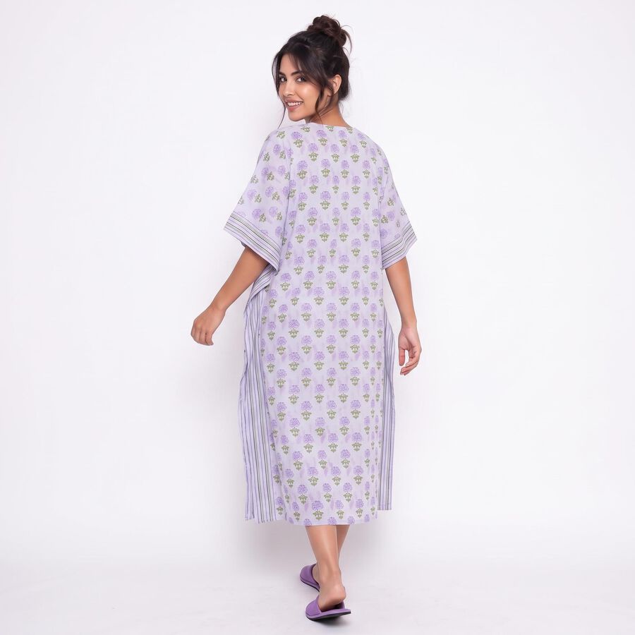 Women's Lavender V-Neck Kaftan Nighty, लाइलेक, large