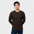 Men's Brown Round Neck Regular T-Shirt, भूरा, small