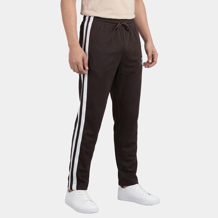 Men's Brown Regular Fit Logo Print Track Pants, Brown, large