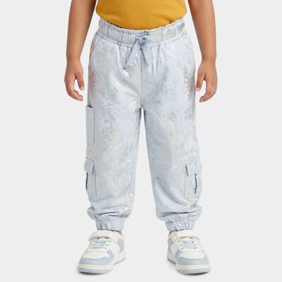 Girls' Light Blue Metallic Print Cotton Blend Pyjama