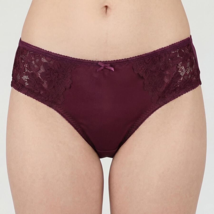 Women's Wine Regular Fit Lace Panel Panty, Wine, large
