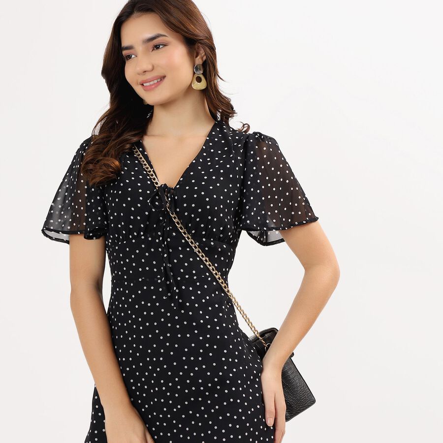 Women's Bright Multicolor Sleeveless Empire Dress, Black, large image number null