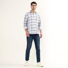 Men's Light Blue and White Cotton Full Sleeve Spread Collar Casual Shirt, Light Blue, small
