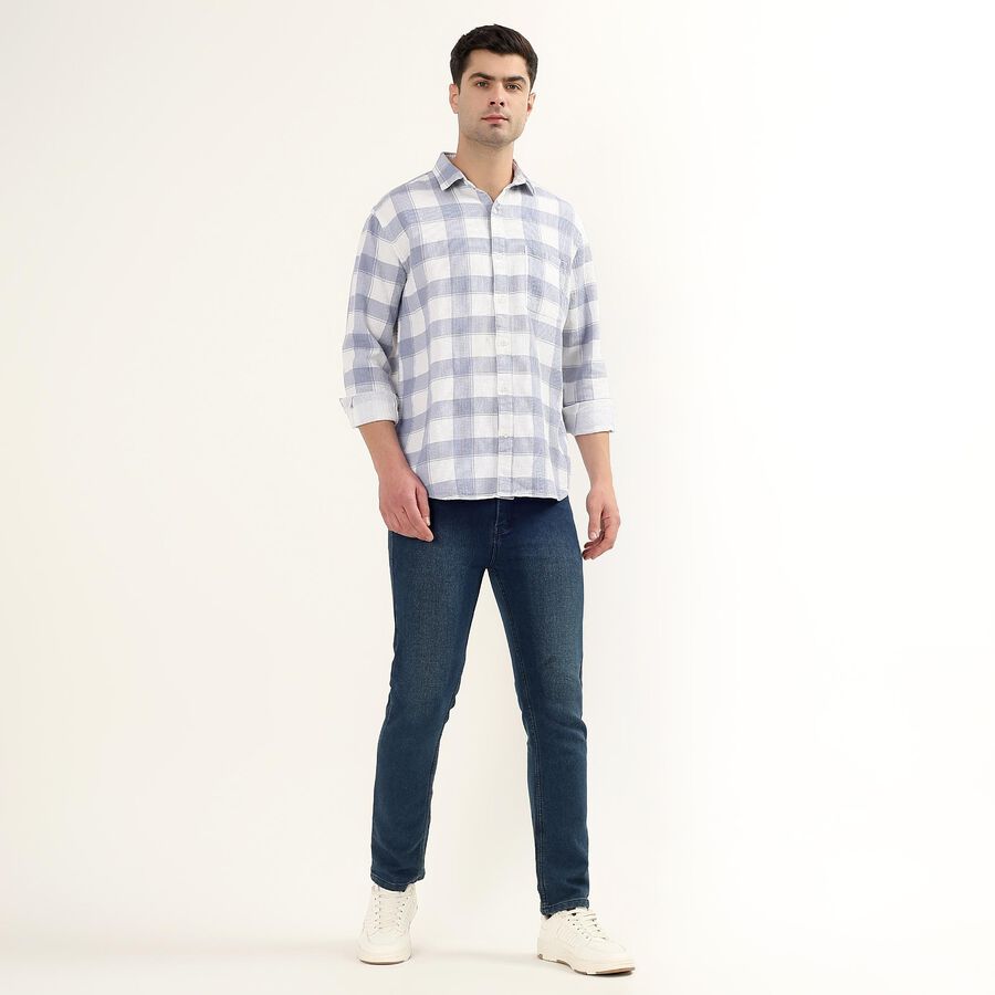 Men's Light Blue and White Cotton Full Sleeve Spread Collar Casual Shirt, Light Blue, large