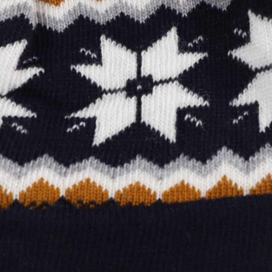 Boys' Dark Navy Blue Snowflake Pattern Pom-Pom Cap, Navy Blue, large image number null