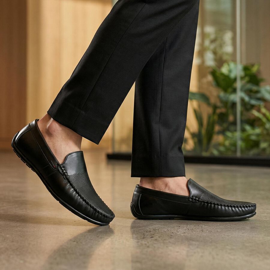 Men's Black Slip-On Loafer Formal Shoes, Black, large