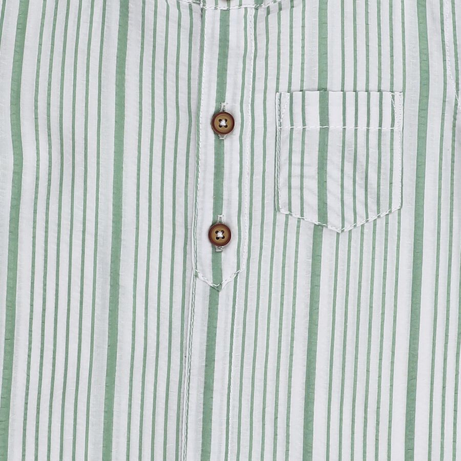 Infants Light Sage Green Cotton Half Sleeve Mandarin Collar Casual Shirt, Light Green, large image number null