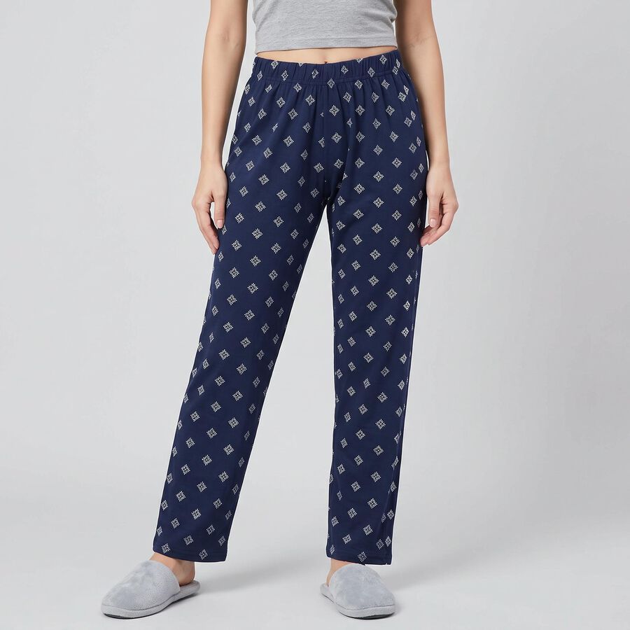 Women's Navy Blue Straight Fit Geometric Printed Pyjama, नेवी ब्लू, large