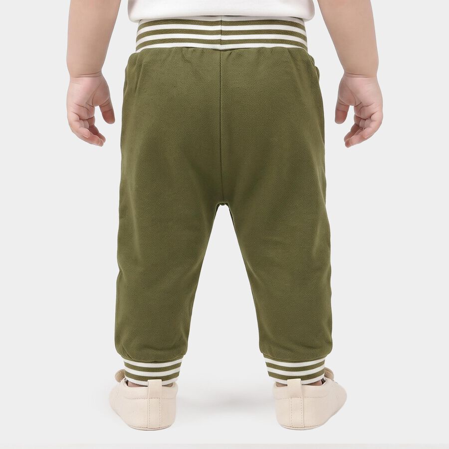 Infants Olive Green Jogger Animal Patch Cotton Blend Pyjama, ओलिव, large