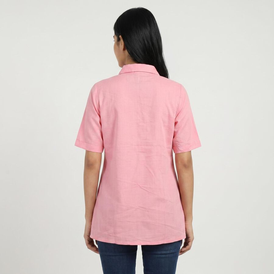 Women's Pink Collar Neck Solid A-Line Kurti, Light Pink, large